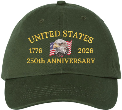 United States 250th Anniversary Low Profile Cap | 1776-2026 USA Bald Eagle Flag Country Baseball Dad Hat