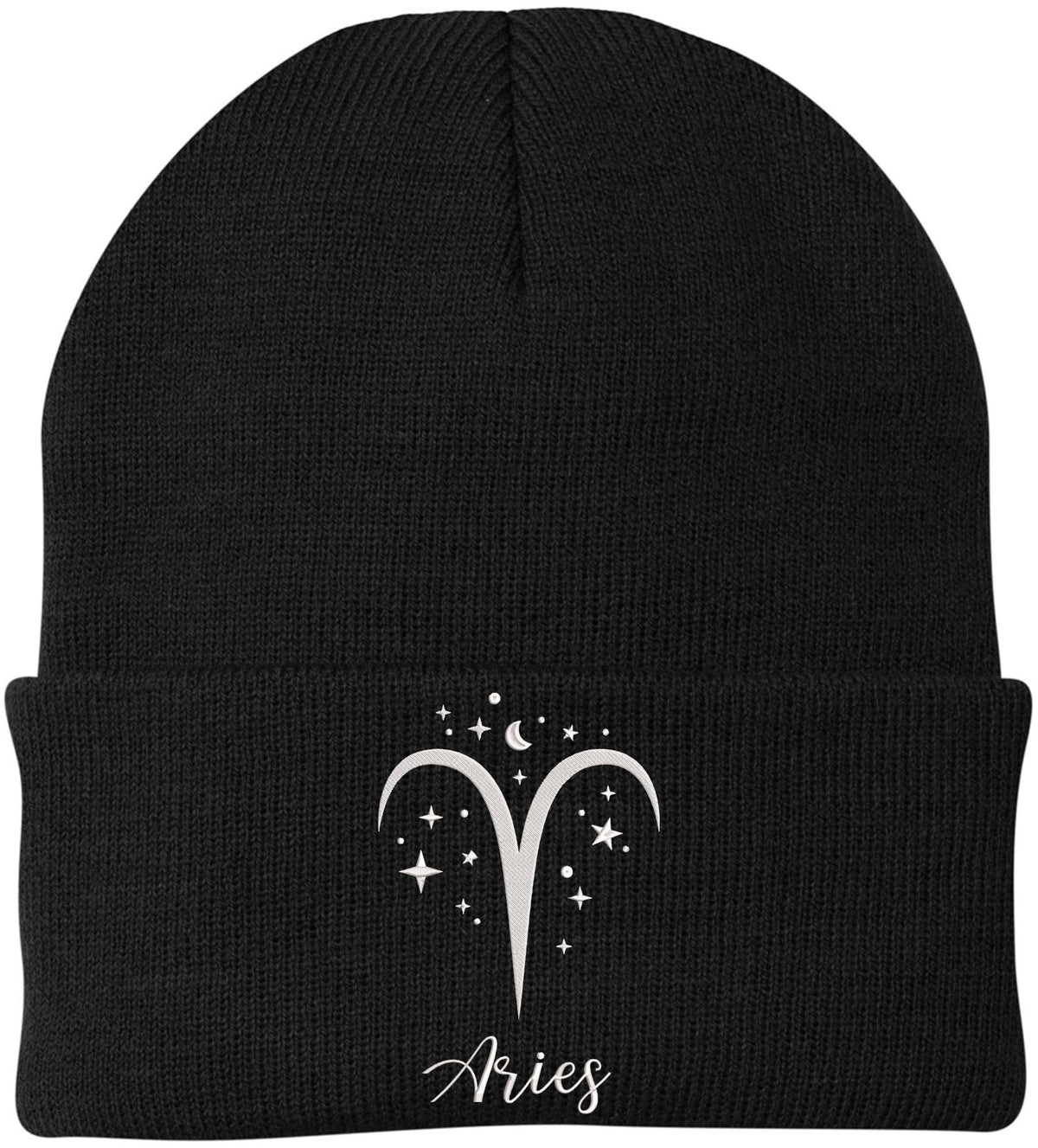 Zodiac Signs Embroidered Beanie | Acrylic Warm Skull Astrology Horoscope Monthly Symbols Designs Watch Cap, Black