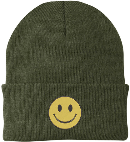 Smiiley Face Embroidered Beanie Hat | 100% Acrylic Knitted Winter Unisex Skull Cap