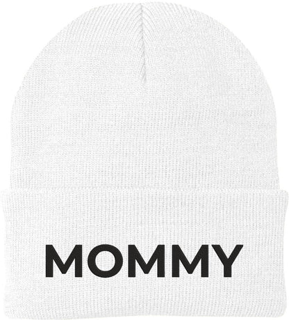 Mommy Embroidered Beanie | Bold Acrylic Knit Winter Hat | Casual Mother's Day Skull Cap Trendy Statement Mom Hat