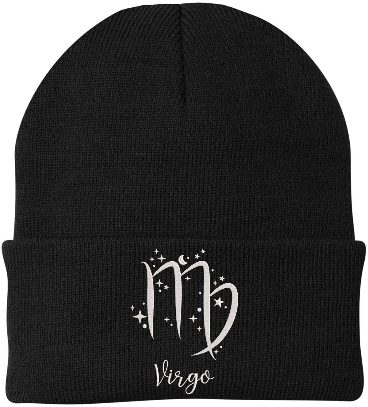 Zodiac Signs Embroidered Beanie | Acrylic Warm Skull Astrology Horoscope Monthly Symbols Designs Watch Cap, Black