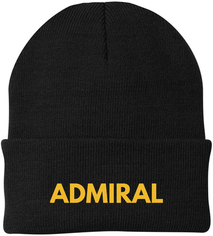 Admiral Embroidered Beanie | USA Military Navy Inspired Warm 100% Acrylic Winter Knit Hat for Men & Women