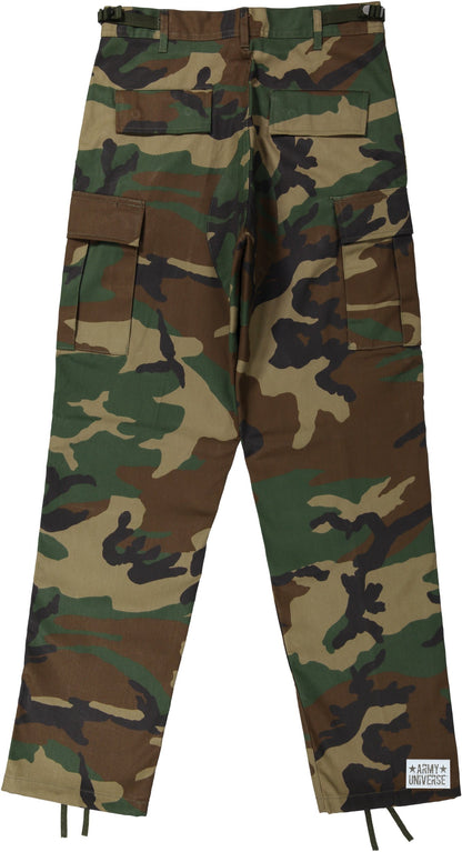 Woodland Camouflage Tactical BDU Pants Military Fatigues Army Cargo Everyday Camo Combat Trousers, Button Fly