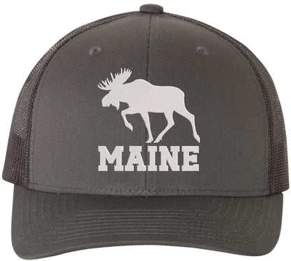 Maine Moose Embroidered Trucker Cap | Adjustable Snapback Hat | Wildlife Graphic Outdoor Adventure Headwear