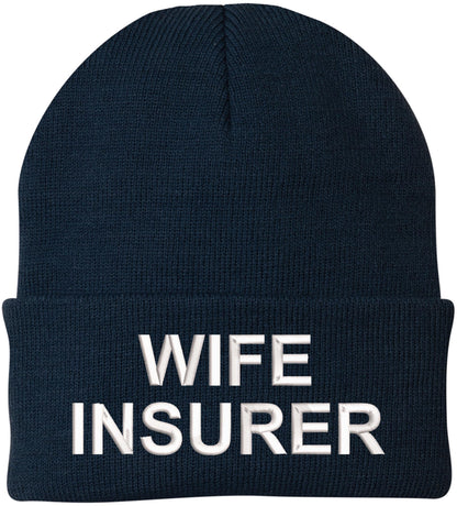 Wife Insurer Embroidered Beanie Hat | Funny Acrylic Warm Skull Cap for Husbands and Boyfriends