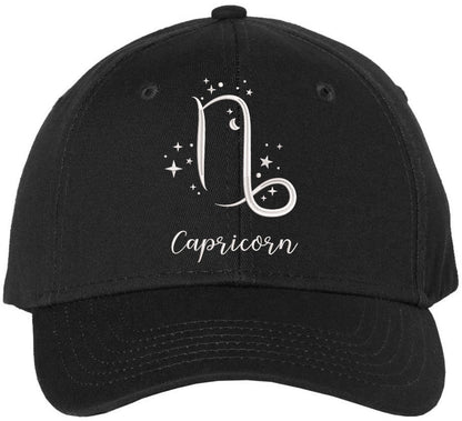 Zodiac Signs Embroidered Baseball Hat | Adjustable Astrology Horoscope Monthly Symbols Designs Structured Cap, Black
