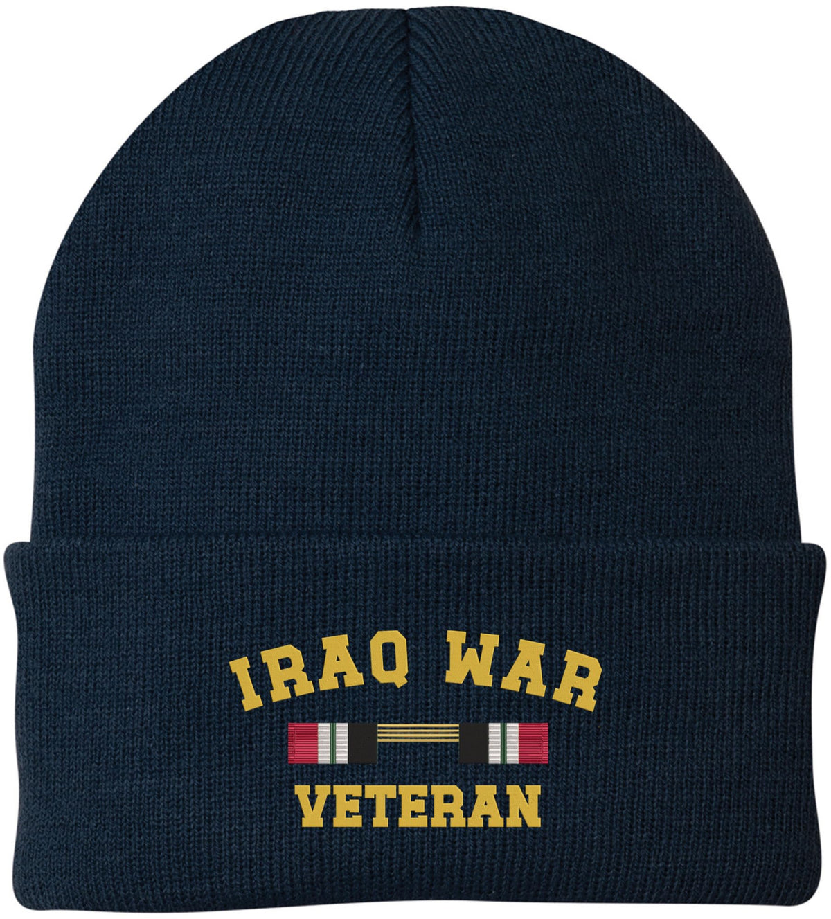 Iraq War Veteran Campaign Ribbon Embroidered Beanie Hat | USA Military Patriotic 100% Acrylic Skull Cap