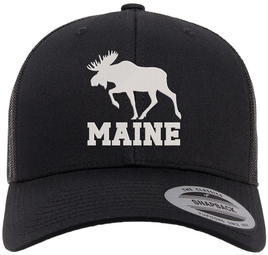 Maine Moose Embroidered Trucker Cap | Adjustable Snapback Hat | Wildlife Graphic Outdoor Adventure Headwear