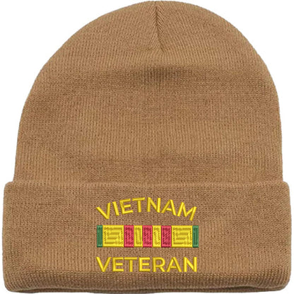 Vietnam Veteran Ribbon Embroidered Beanie - Military Service & Veterans Day Gift for Men & Women - 100% Acrylic Knit Cap