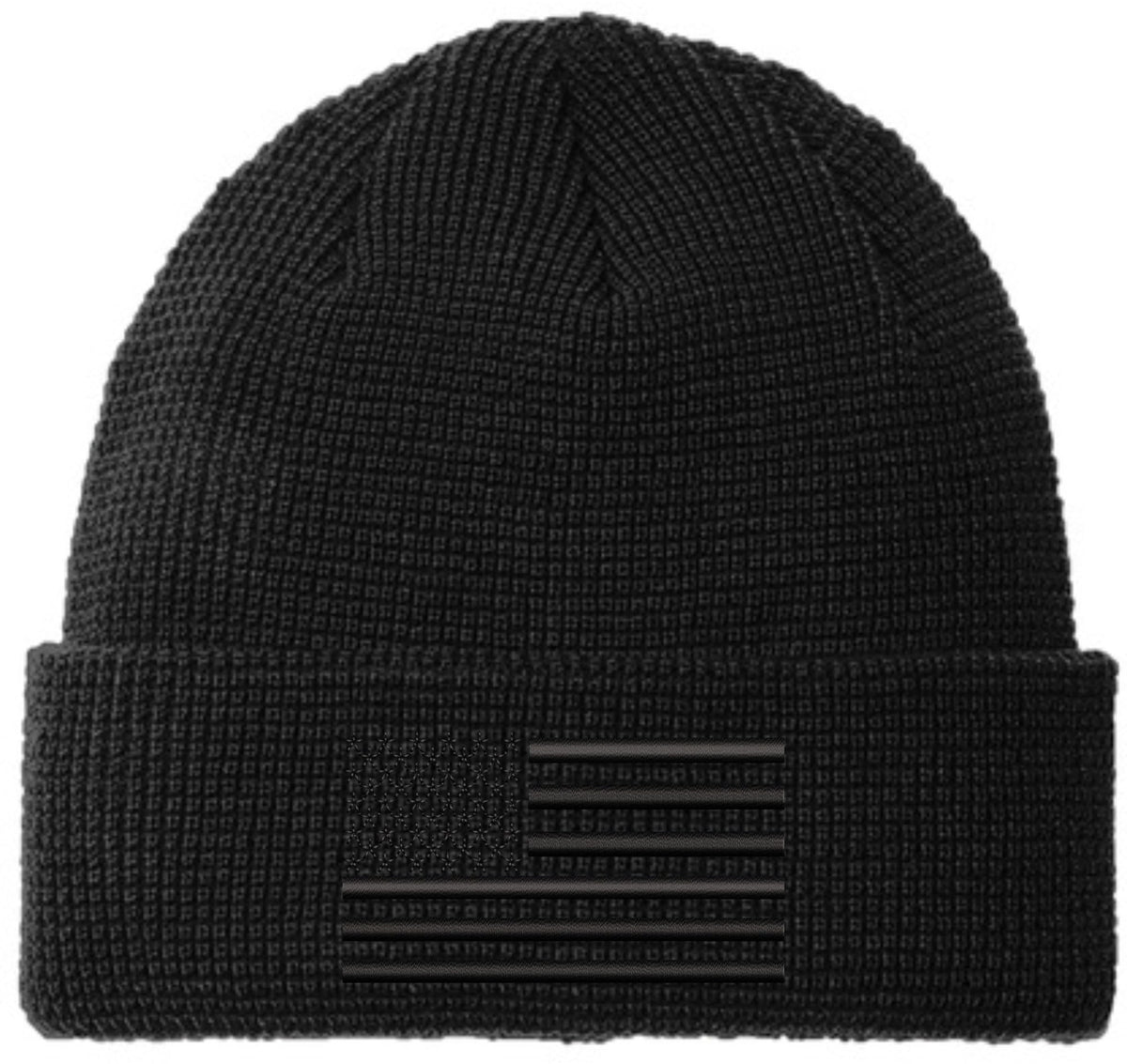 Thermal Knit Grid Watch Cap with Embroidered US American Flag, USA Tactical Beanie Winter Hat