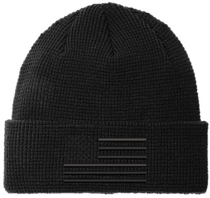 Thermal Knit Grid Watch Cap with Embroidered US American Flag, USA Tactical Beanie Winter Hat