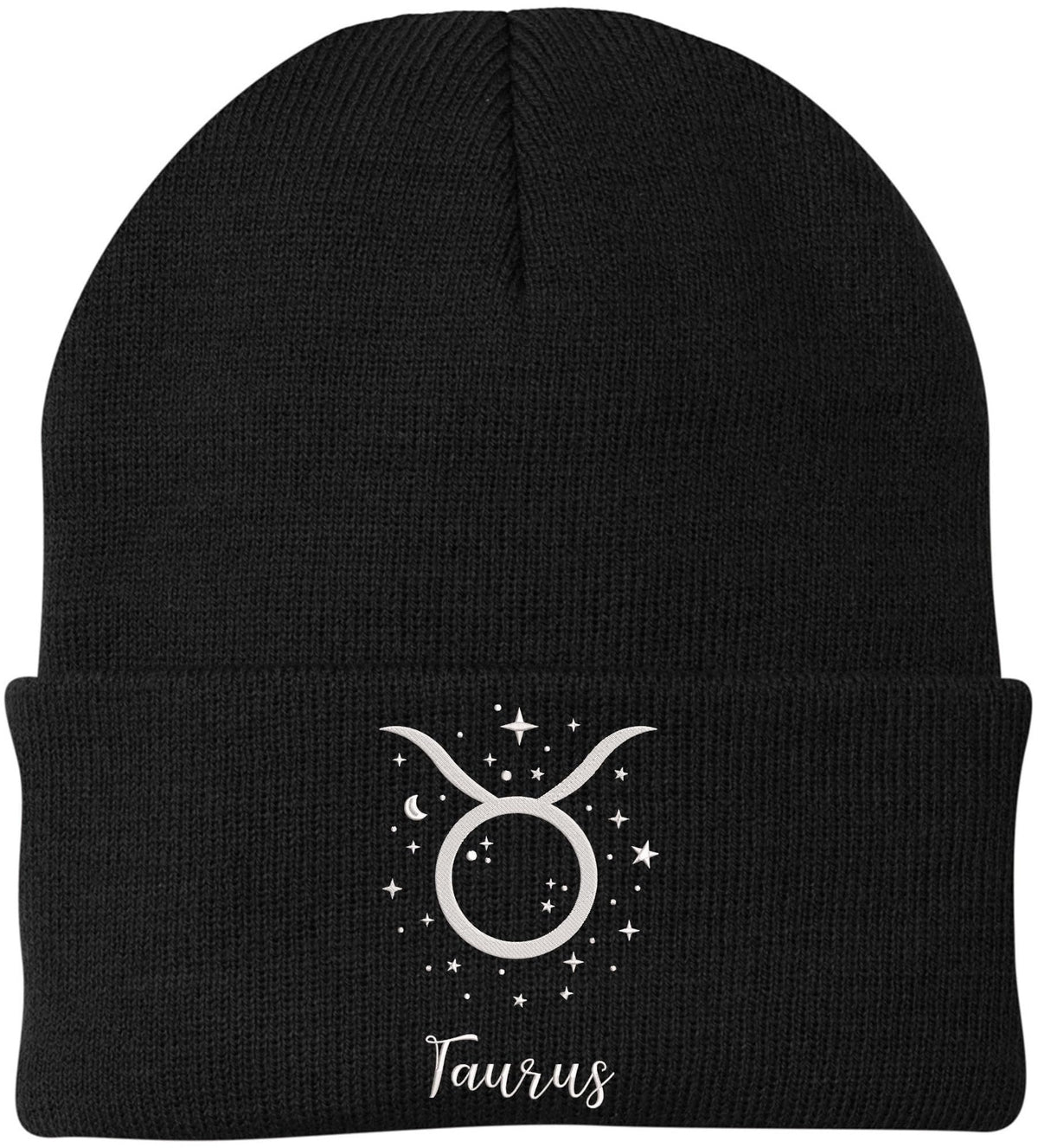 Zodiac Signs Embroidered Beanie | Acrylic Warm Skull Astrology Horoscope Monthly Symbols Designs Watch Cap, Black