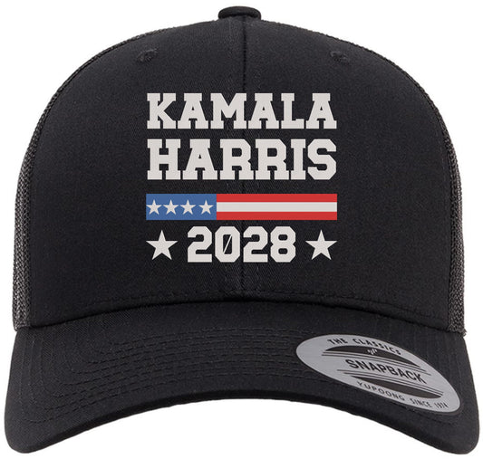Kamala Harris 2028 Embroidered Trucker Hat | Stars & Stripes Political Democrat Supporter Vice President Baseball Cap