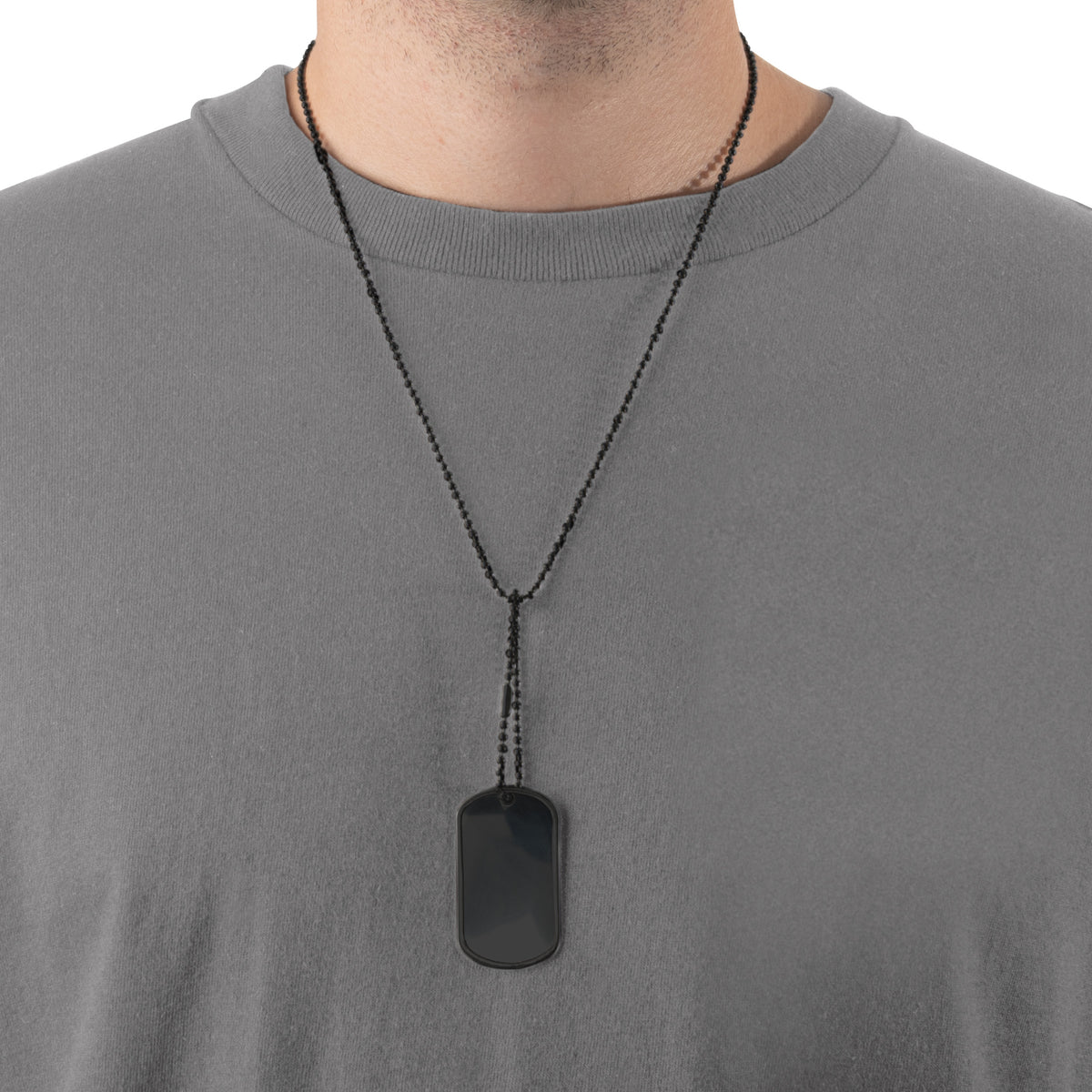 Black - Military GI Style Dog Tag Chain Set with 24 in. and 4 1 2 in. Chains