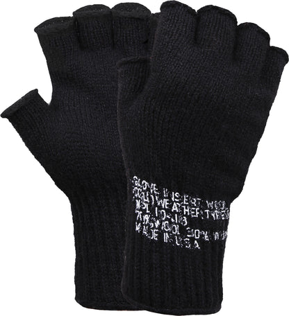 Black - Genuine GI Fingerless Gloves - Wool Nylon USA Made
