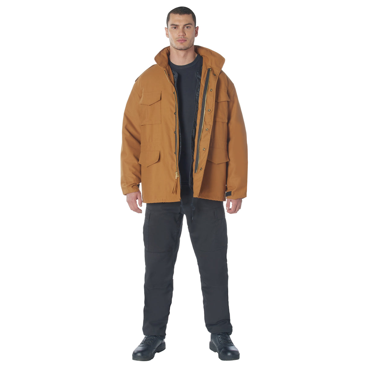 Work Brown - Tactical M-65 Field Jacket Army Coat M65 - Poly/Cotton Twill - with Removeable Liner