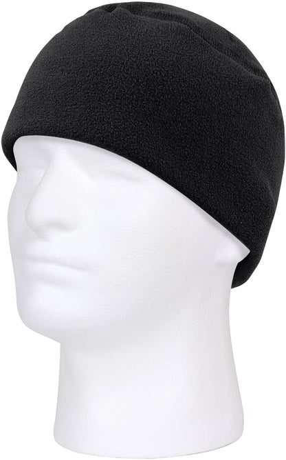 Black - Polar Fleece Watch Cap Tactical Large Skull Watchman Beanie