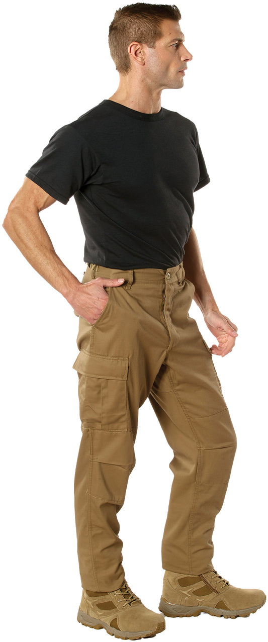 Coyote Brown - Tactical BDU Pants Cargo Fatigues - Poly/Cotton Twill - Button Fly