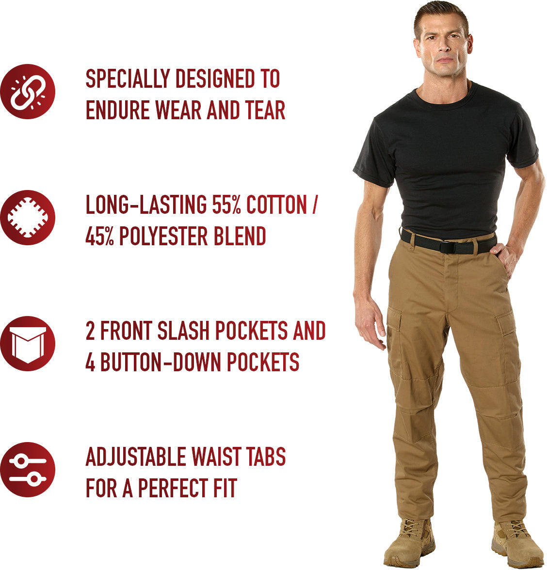 Coyote Brown - Tactical BDU Pants Cargo Fatigues - Poly/Cotton Twill - Button Fly