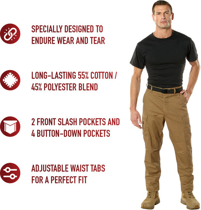 Coyote Brown - Tactical BDU Pants Cargo Fatigues - Poly/Cotton Twill - Button Fly