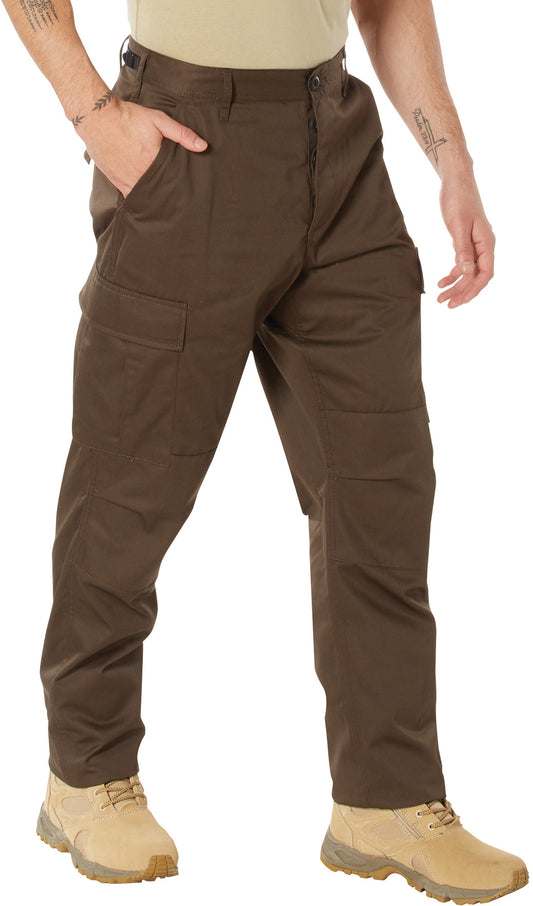 Brown - Tactical BDU Pants Cargo Fatigues - Poly/Cotton Twill - Button Fly