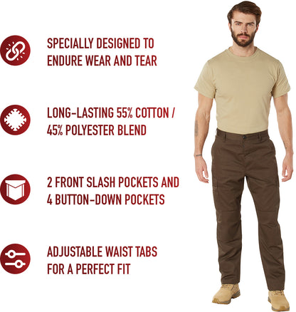 Brown - Tactical BDU Pants Cargo Fatigues - Poly/Cotton Twill - Button Fly