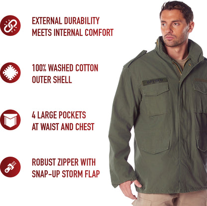 Olive Drab - M-65 Field Jacket, Heavyweight Washed Cotton Twill