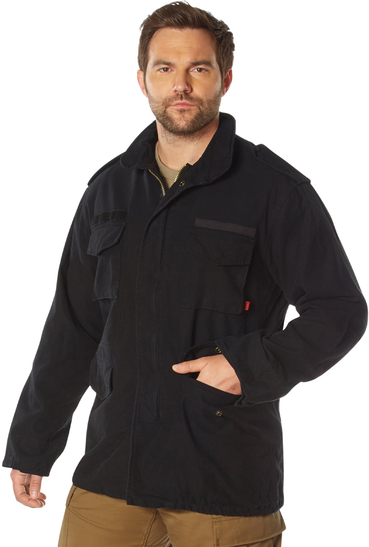 Black - M-65 Field Jacket, Heavyweight Washed Cotton Twill - Fatigue Coat