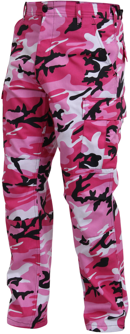 Pink Camouflage - Tactical BDU Pants Cargo Fatigues - Poly/Cotton Twill - Button Fly