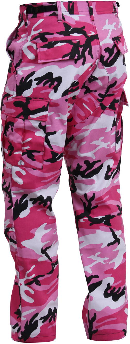 Pink Camouflage - Tactical BDU Pants Cargo Fatigues - Poly/Cotton Twill - Button Fly