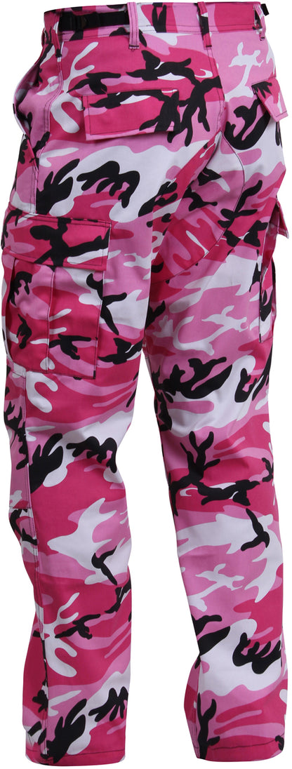 Pink Camouflage - Tactical BDU Pants Cargo Fatigues - Poly/Cotton Twill - Button Fly