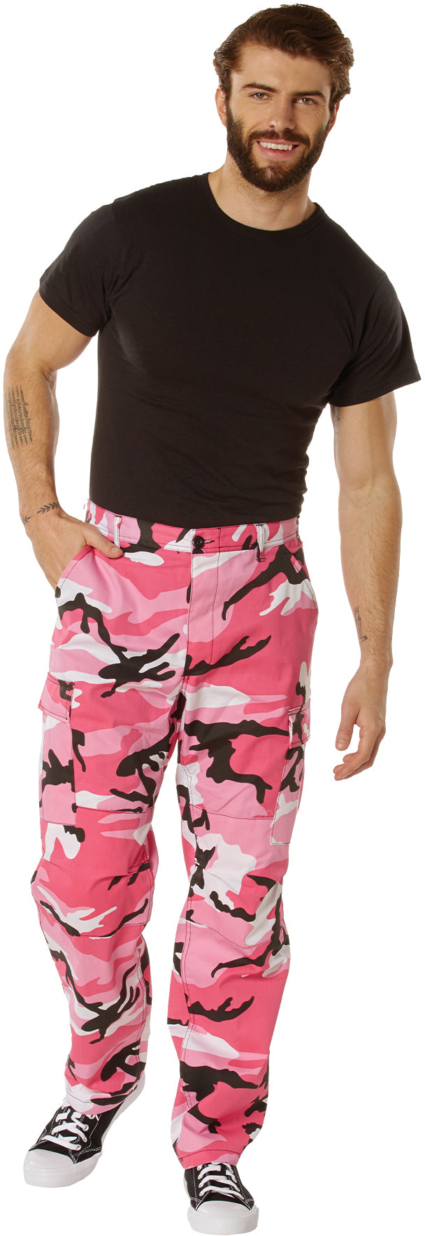 Pink Camouflage - Tactical BDU Pants Cargo Fatigues - Poly/Cotton Twill - Button Fly
