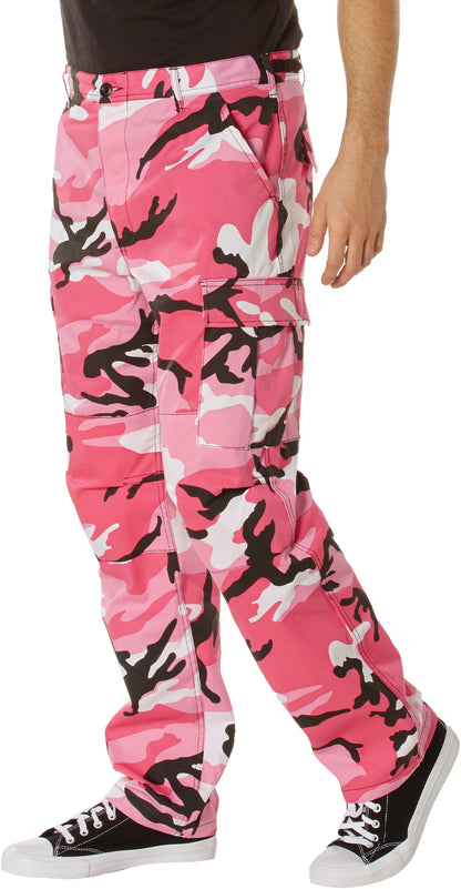 Pink Camouflage - Tactical BDU Pants Cargo Fatigues - Poly/Cotton Twill - Button Fly