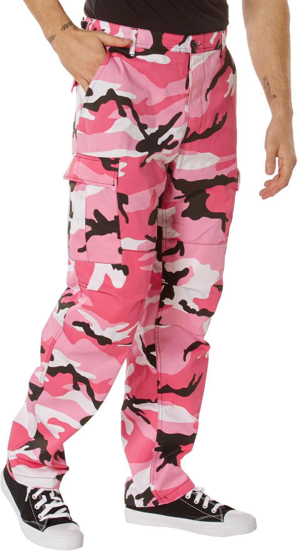 Pink Camouflage - Tactical BDU Pants Cargo Fatigues - Poly/Cotton Twill - Button Fly