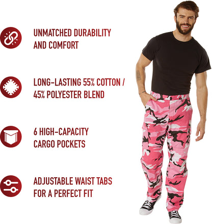 Pink Camouflage - Tactical BDU Pants Cargo Fatigues - Poly/Cotton Twill - Button Fly