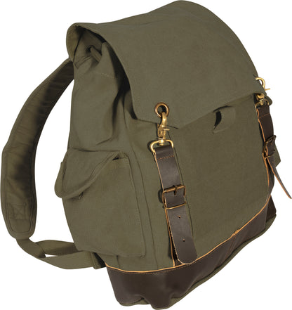 Olive Drab - Vintage Military Leather Trim Expedition Rucksack