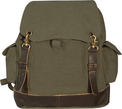 Olive Drab - Vintage Military Leather Trim Expedition Rucksack