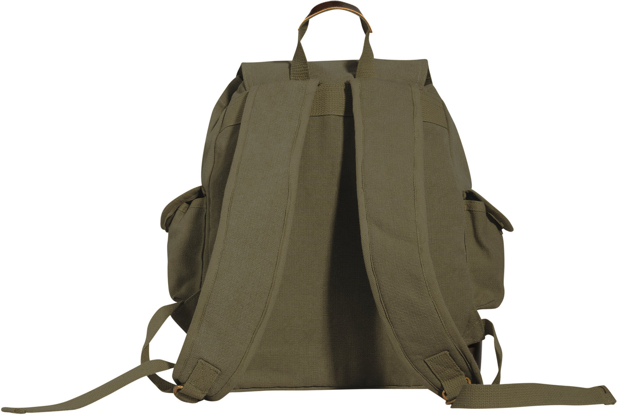 Olive Drab - Vintage Military Leather Trim Expedition Rucksack