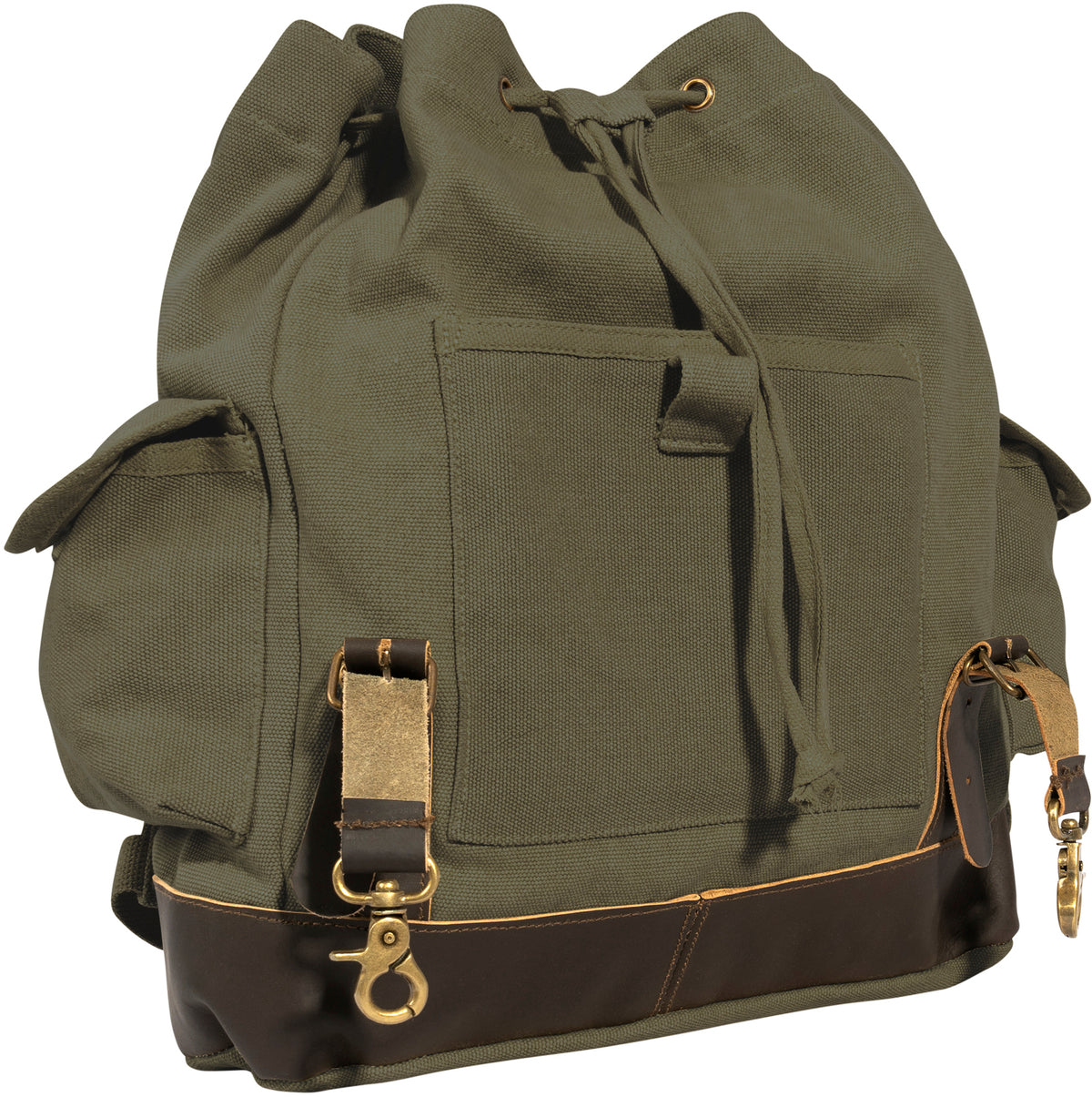Olive Drab - Vintage Military Leather Trim Expedition Rucksack