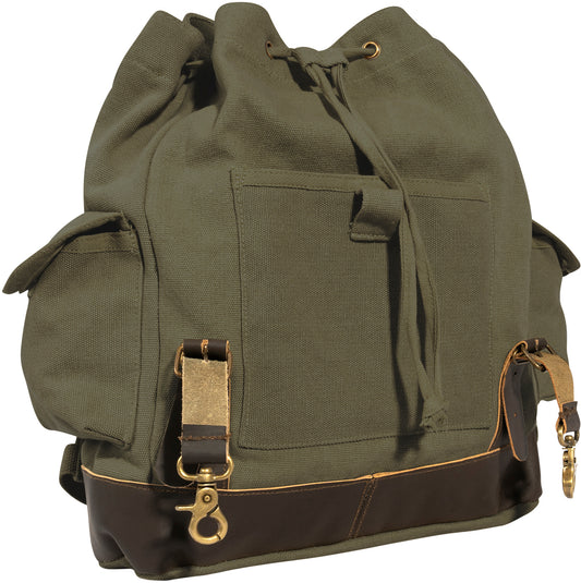 Olive Drab - Vintage Military Leather Trim Expedition Rucksack