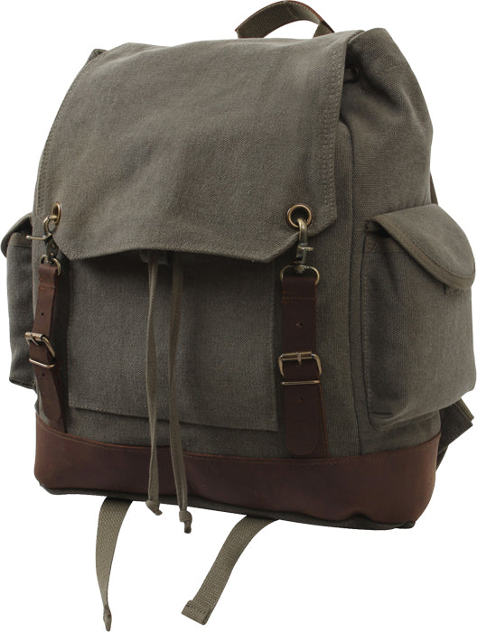 Olive Drab - Vintage Military Leather Trim Expedition Rucksack