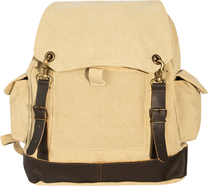 Khaki  Brown - Vintage Military Leather Trim Expedition Rucksack