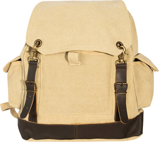 Khaki  Brown - Vintage Military Leather Trim Expedition Rucksack
