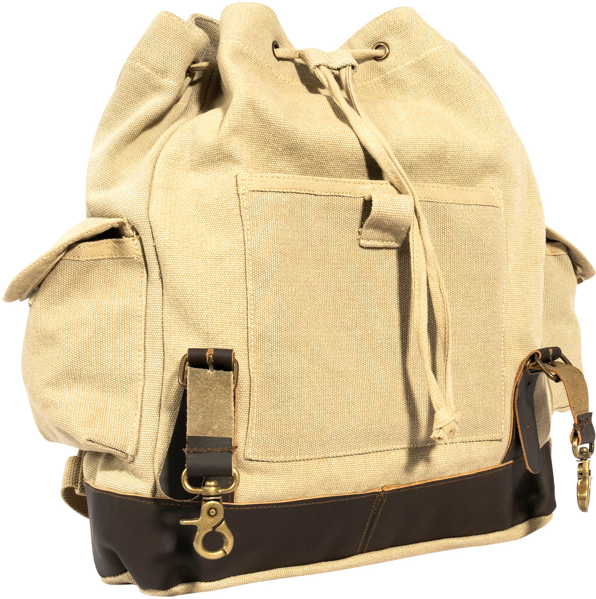 Khaki  Brown - Vintage Military Leather Trim Expedition Rucksack