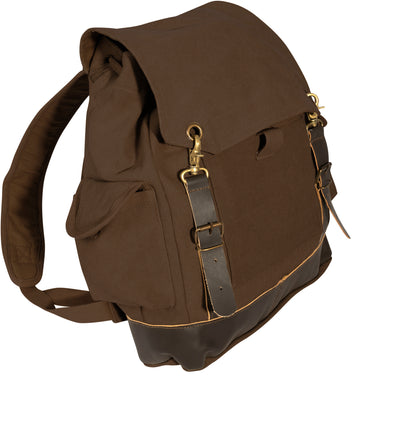 Brown  Brown - Vintage Military Leather Trim Expedition Rucksack