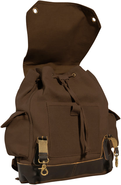 Brown  Brown - Vintage Military Leather Trim Expedition Rucksack