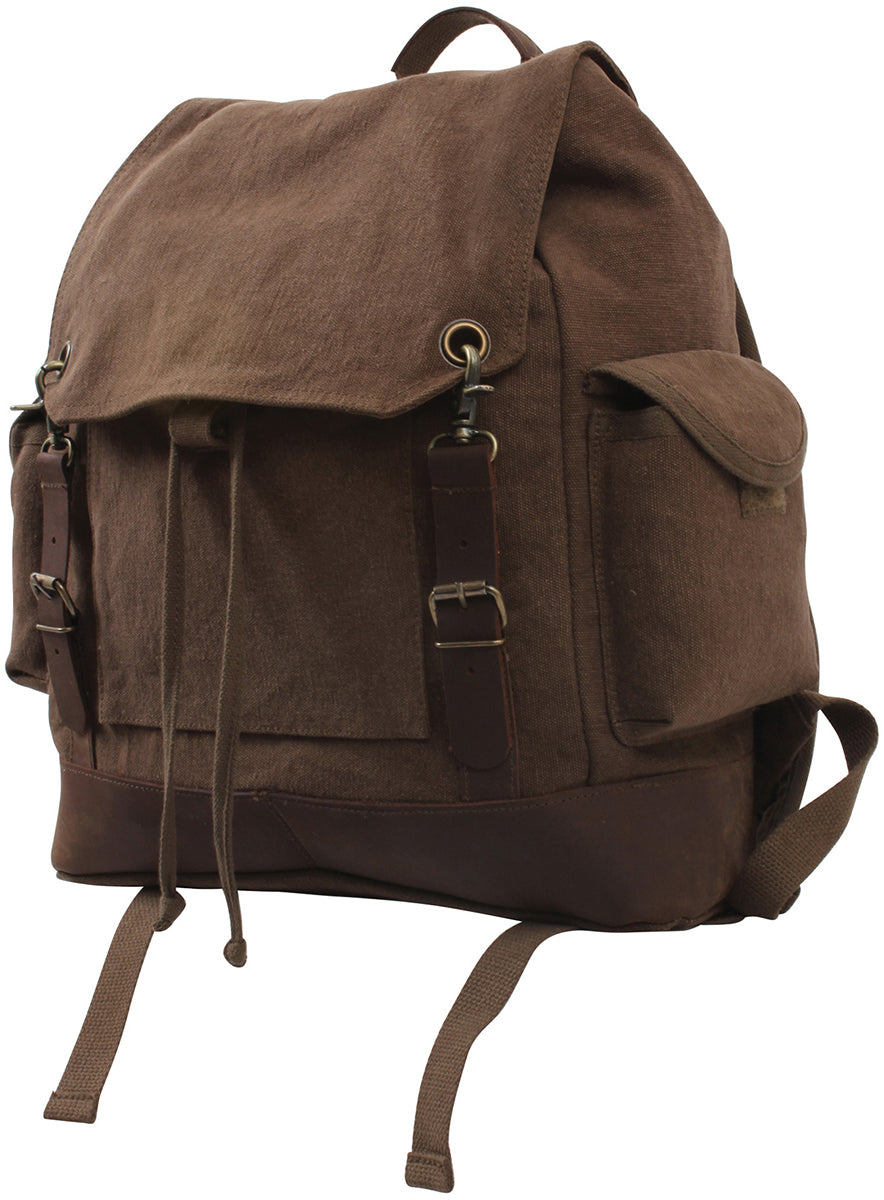 Brown  Brown - Vintage Military Leather Trim Expedition Rucksack