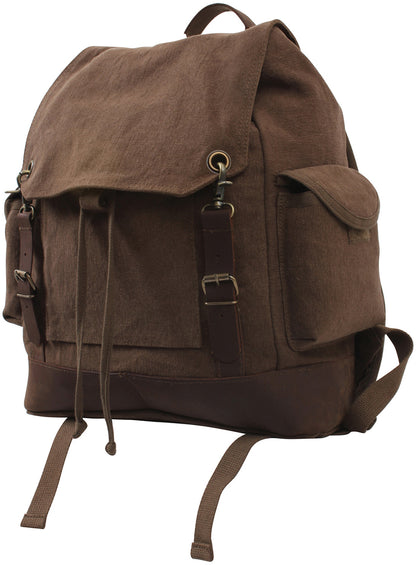 Brown  Brown - Vintage Military Leather Trim Expedition Rucksack