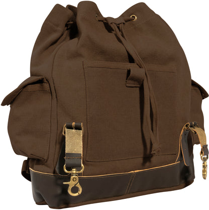 Brown  Brown - Vintage Military Leather Trim Expedition Rucksack