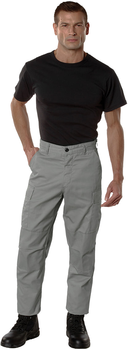 Grey - Tactical BDU Pants Cargo Fatigues - Poly/Cotton Twill - Button Fly
